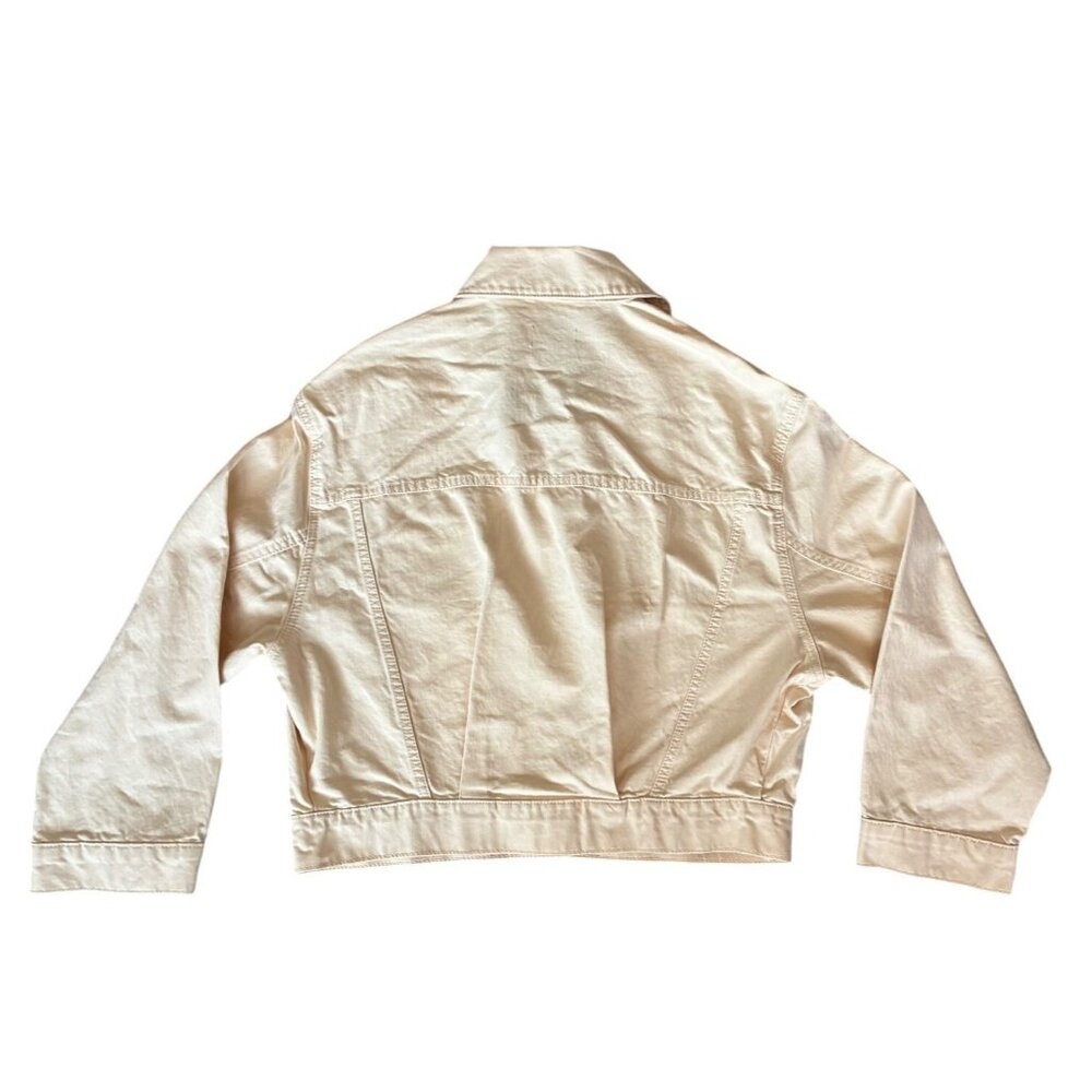 NWTGianni Bini Womens Cropped Denim Jacket M Bone Beige Cotton Button-Up READ - Picture 4 of 16